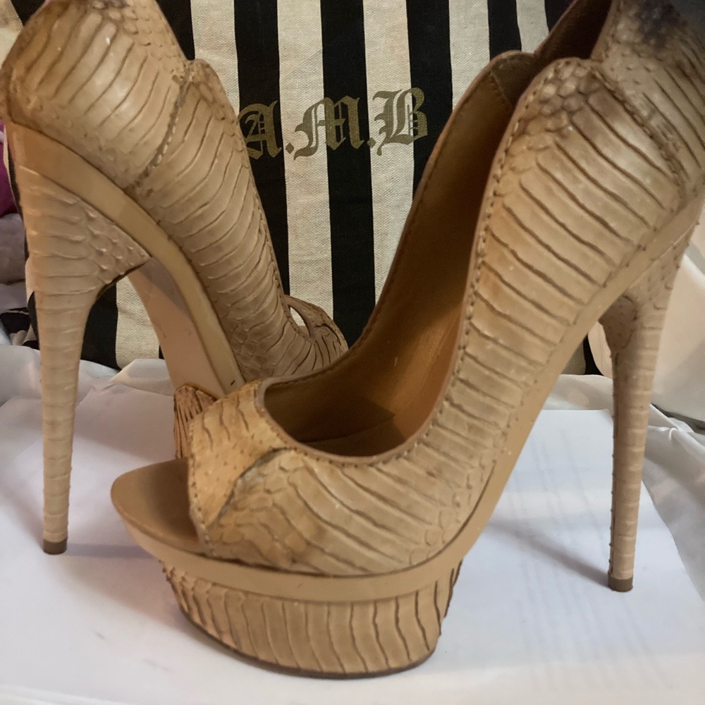 Gwen Stefani L.a.m.b Leather Platform Snake Open Toe Pumps Shoes size 7